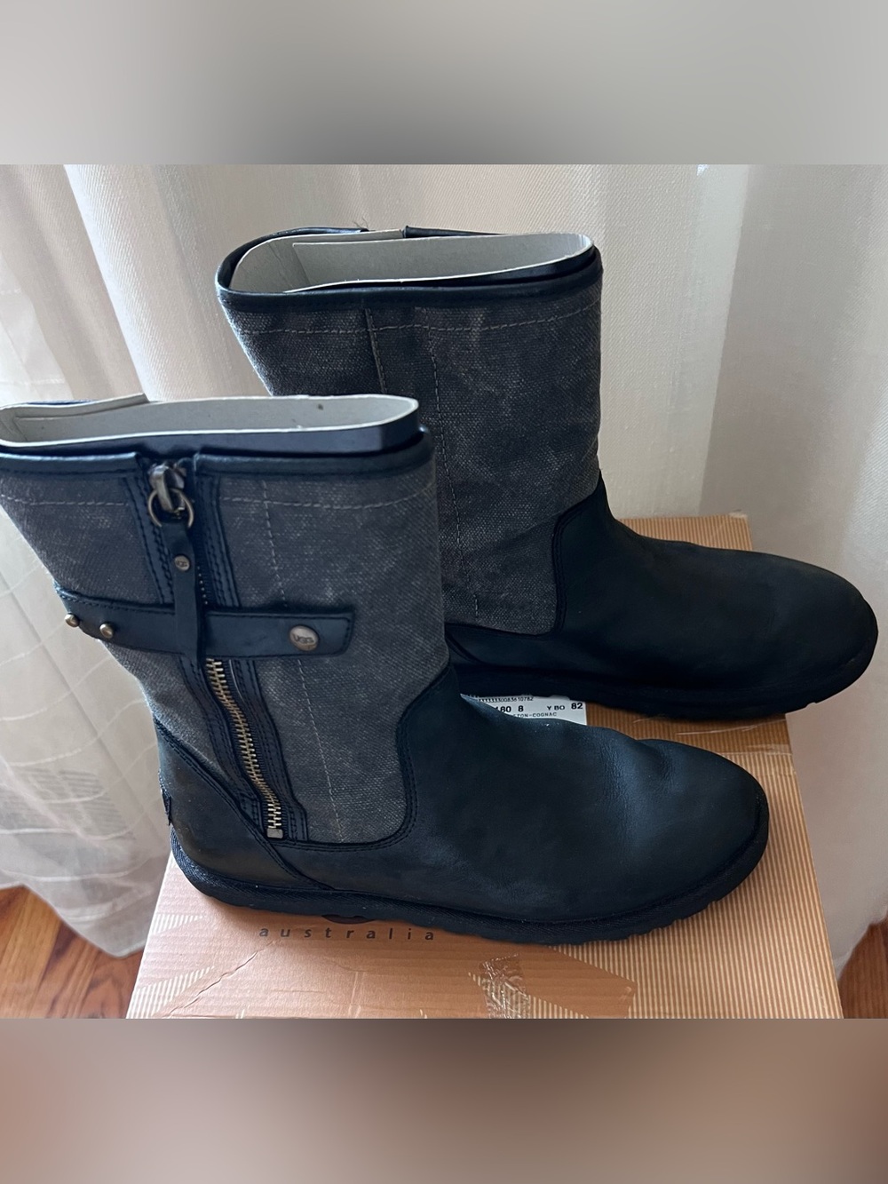 UGG Rosalie Black Leather & Canvas Boots 8M